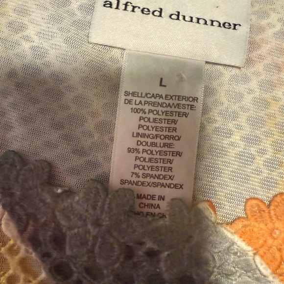 Alfred Dunner Yellow and Blue Graphic 3/4 Sleeve Blouse - Picture 8 of 8